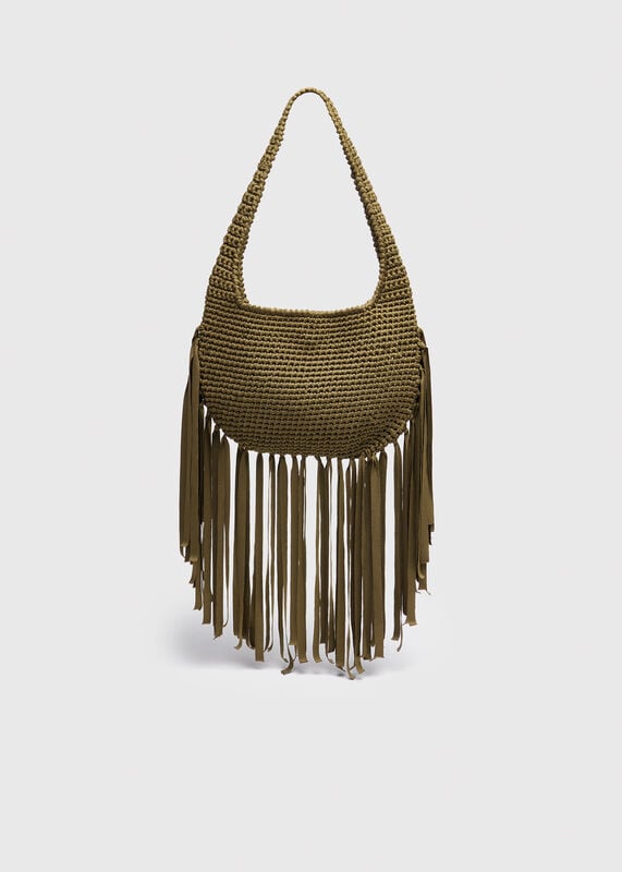 Khaki Adaline Fringe Crochet Bag