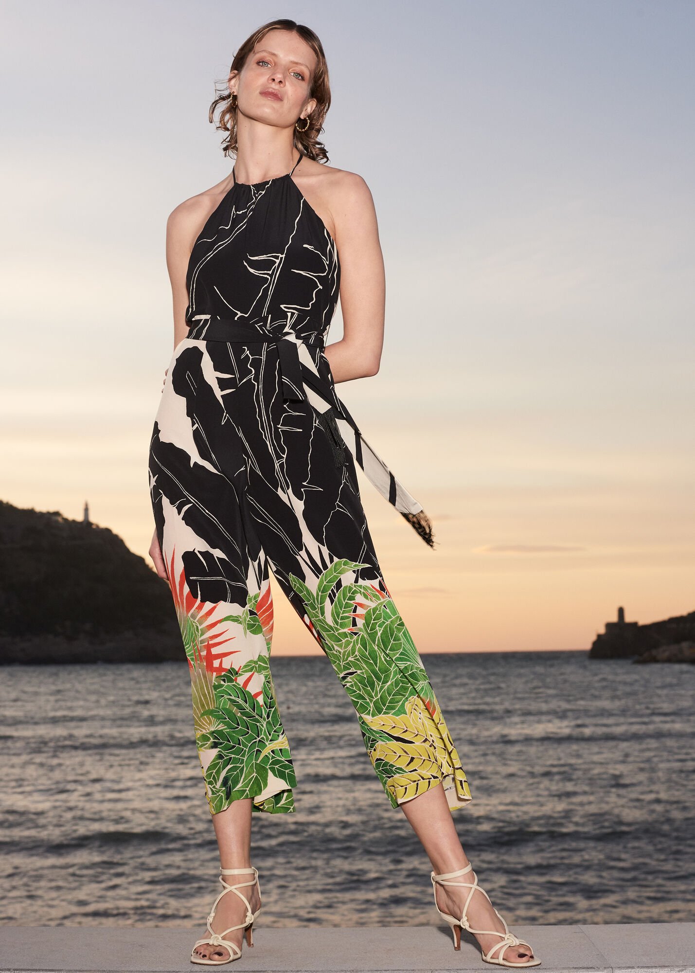 Multicolour Jungle Leaves Silk Jumpsuit | WHISTLES