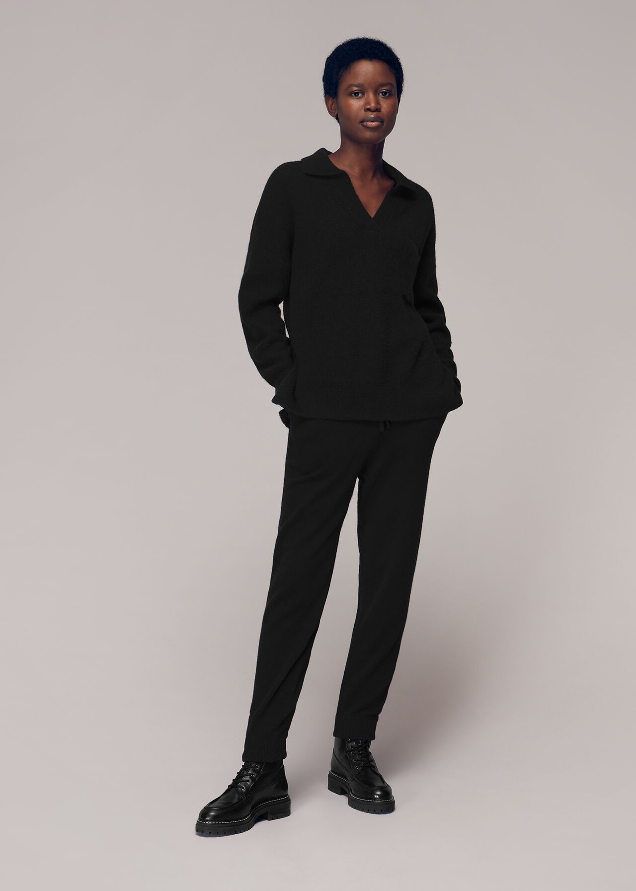 Black Rib Collar Sweater | WHISTLES