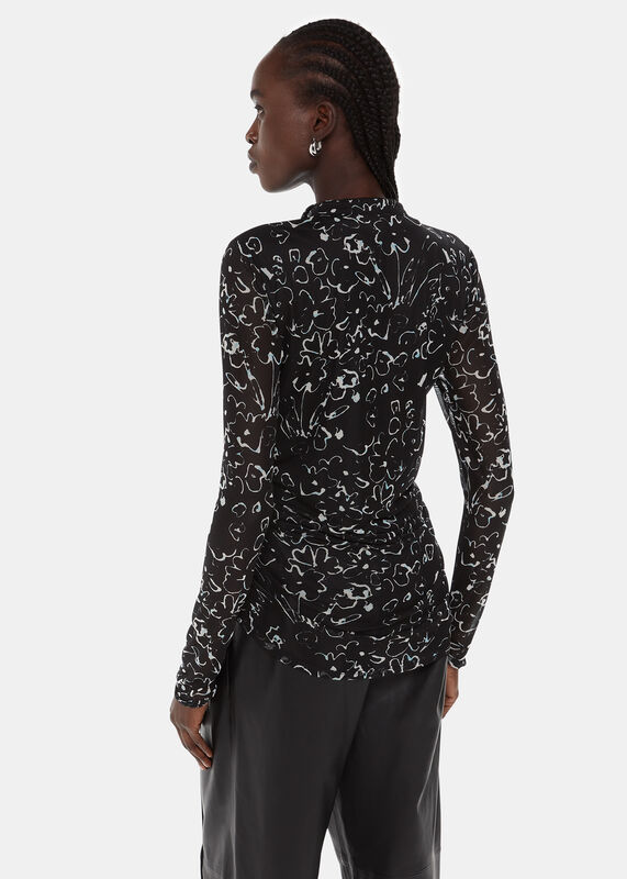 Black Scribble Bouquet Ruched Top
