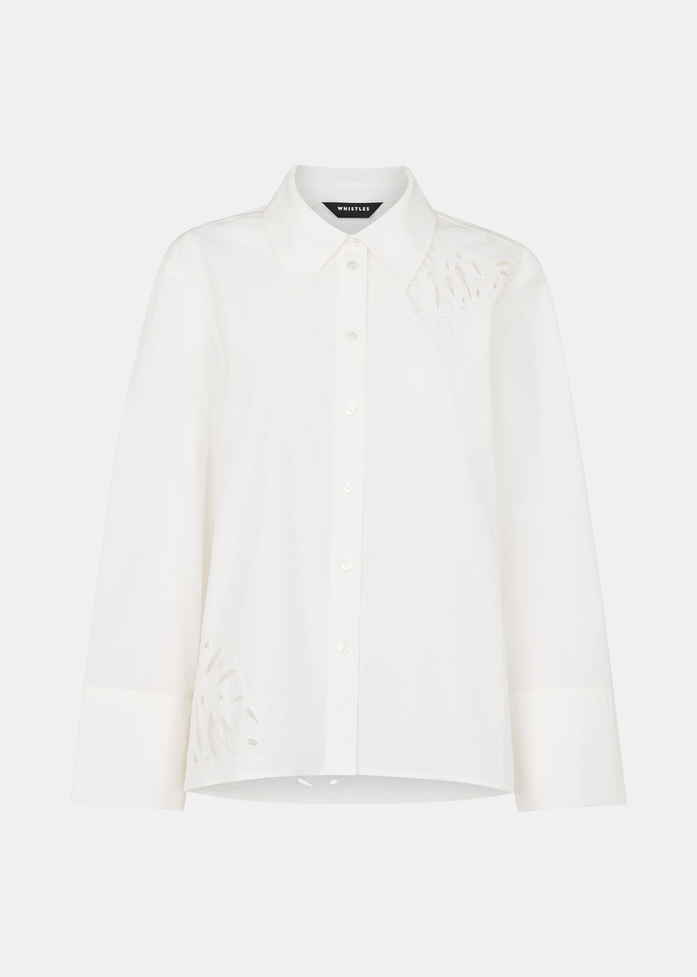 Leaf Embroidered Cotton Shirt