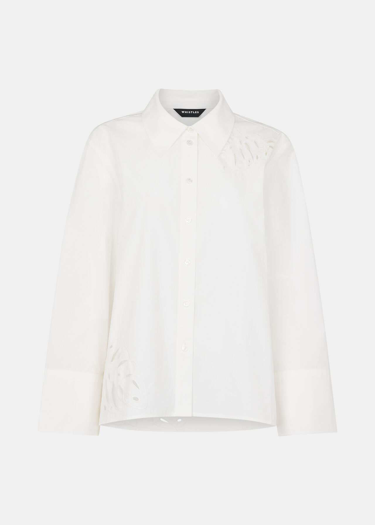 Leaf Embroidered Cotton Shirt