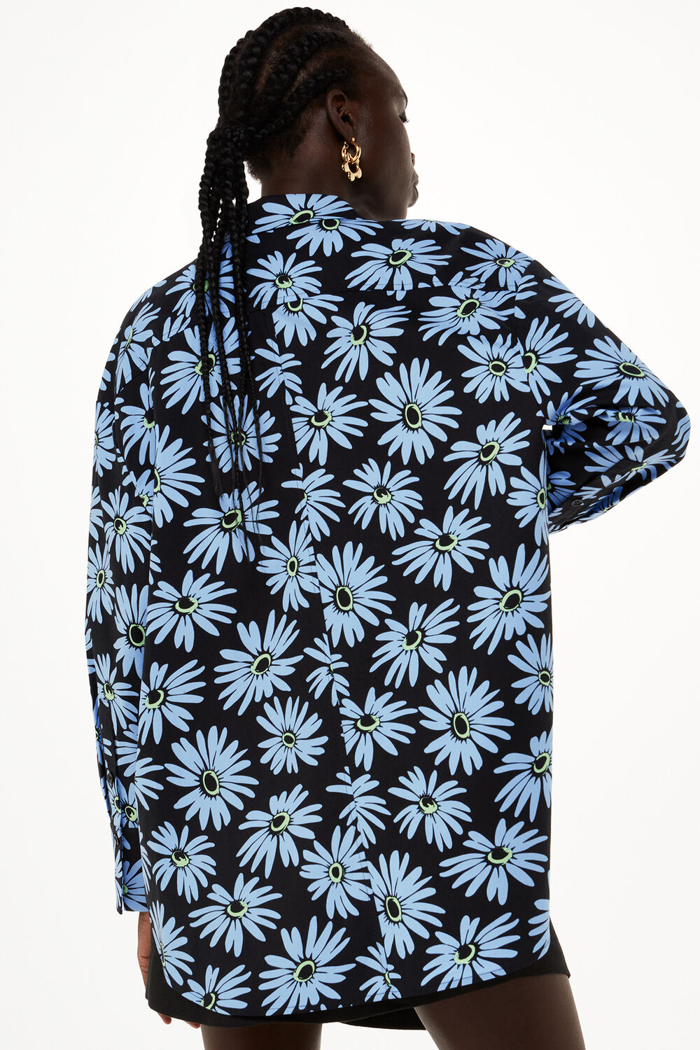 Blue Daisy Print Oversized Shirt
