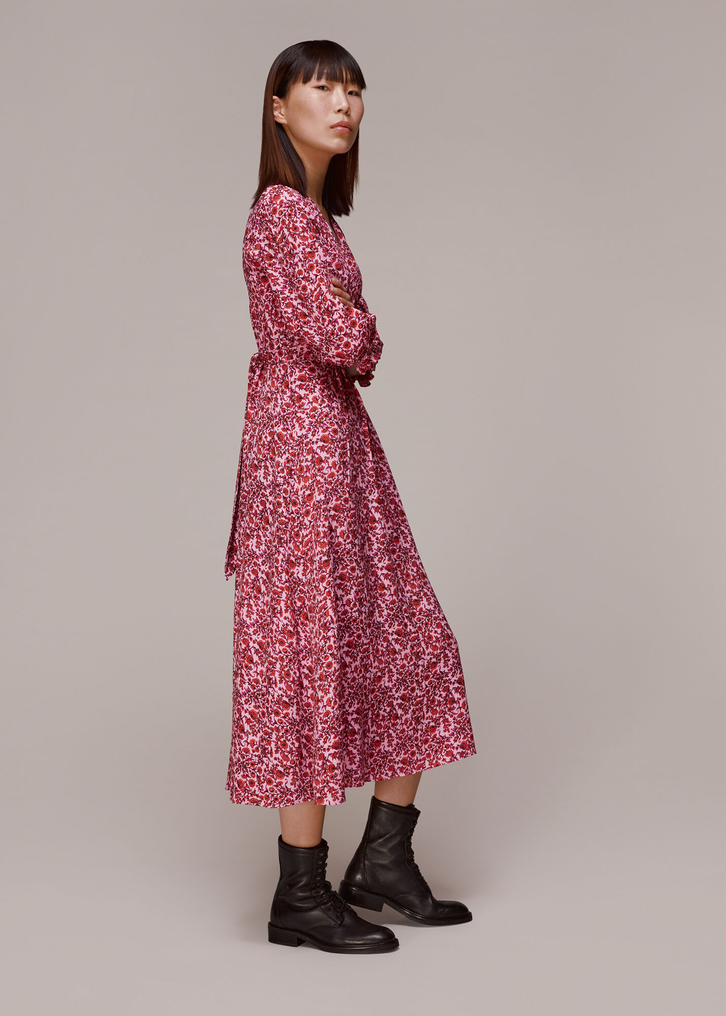 Pink/Multi Heath Floral Print Midi Dress WHISTLES Whistles UK
