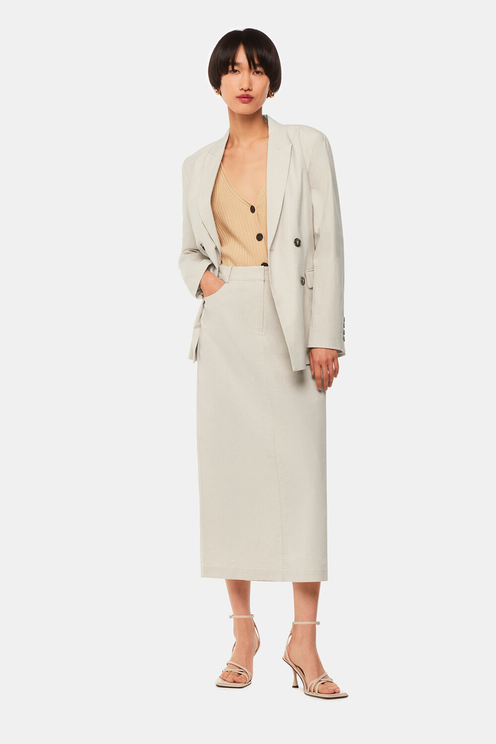 Abigail Linen Blend Midi Skirt