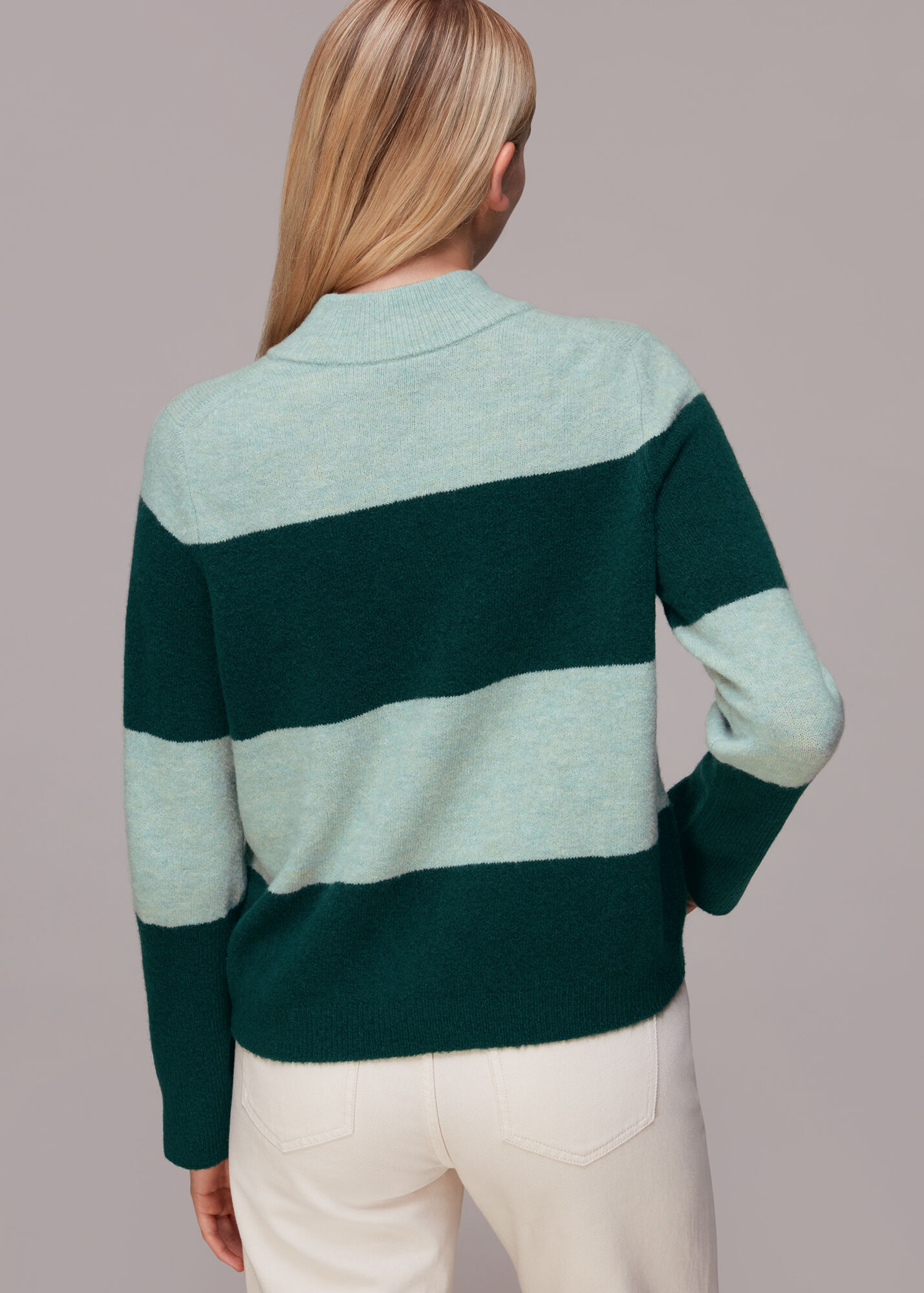 Green/Multi Stripe Button Neck Jumper WHISTLES