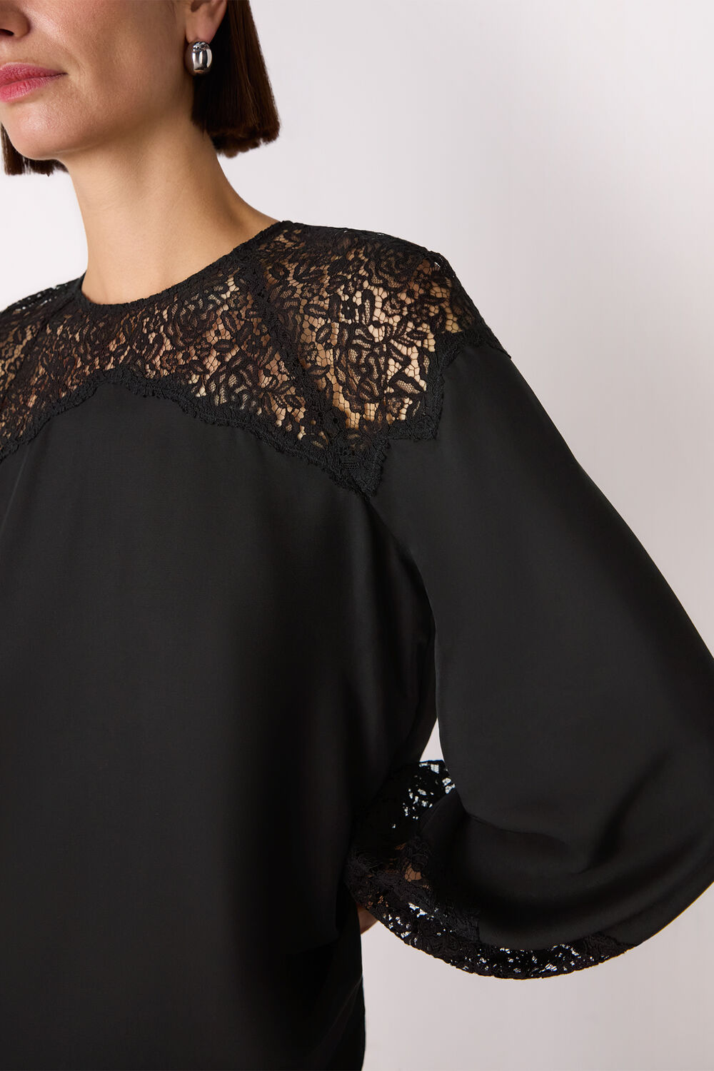 Black Lace Detail Satin Blouse