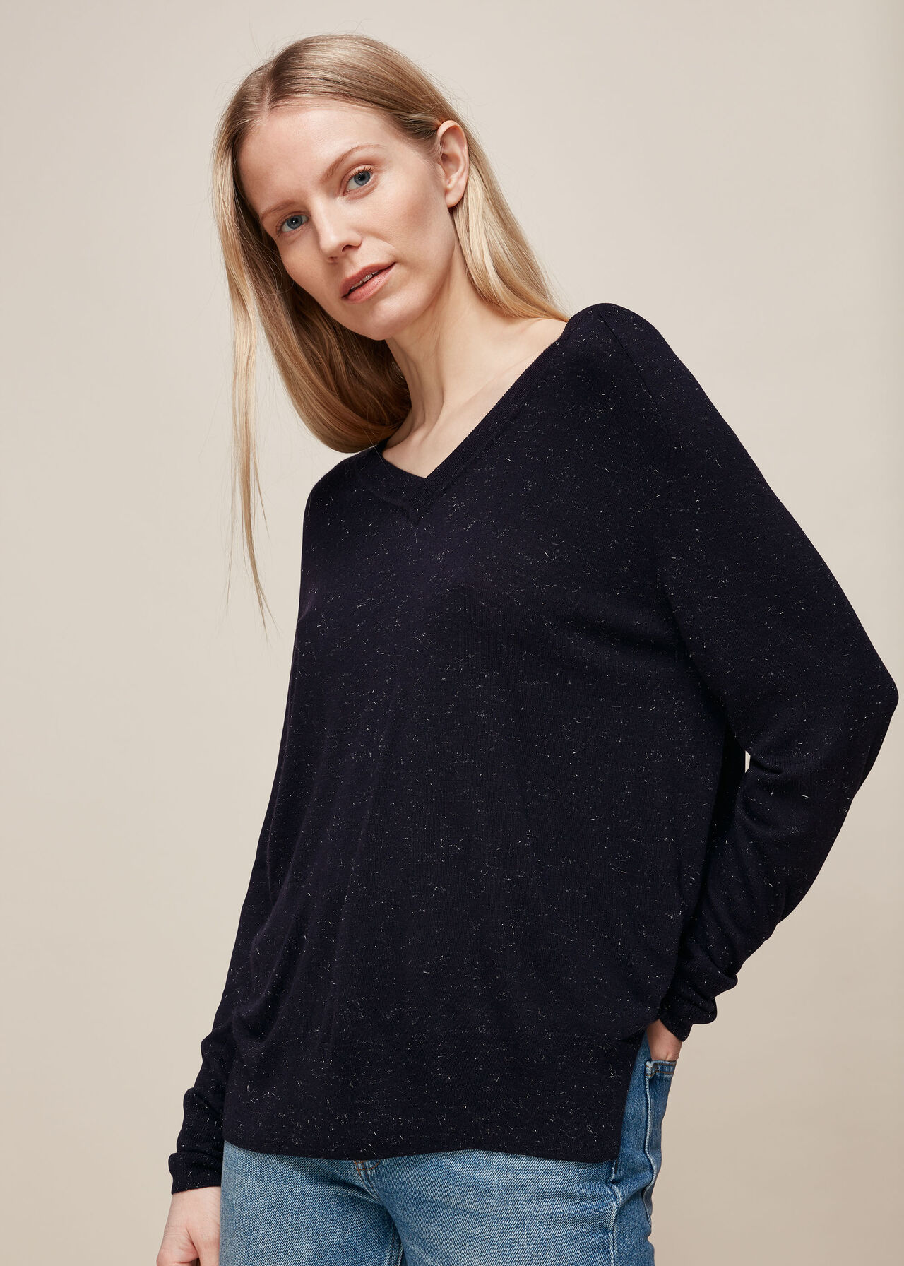 Annie Sparkle V Neck Knit Navy