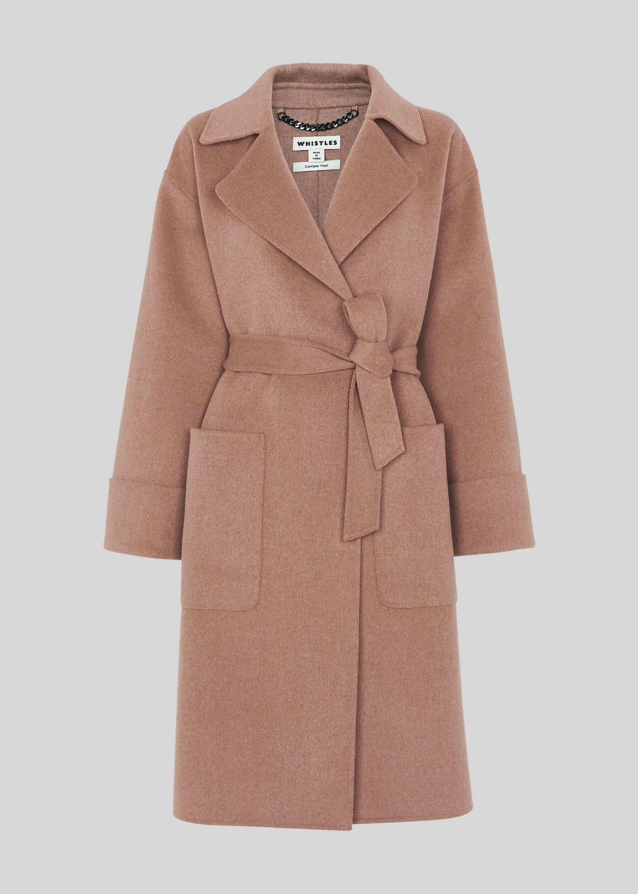 Pale Pink Double Faced Wool Wrap Coat | Whistles |