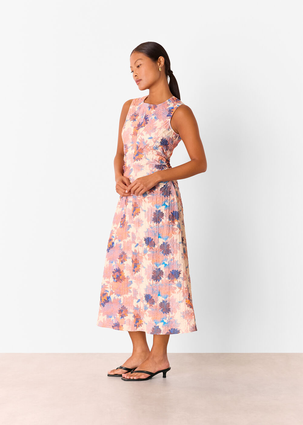 Petite Floral Textured Midi Dress