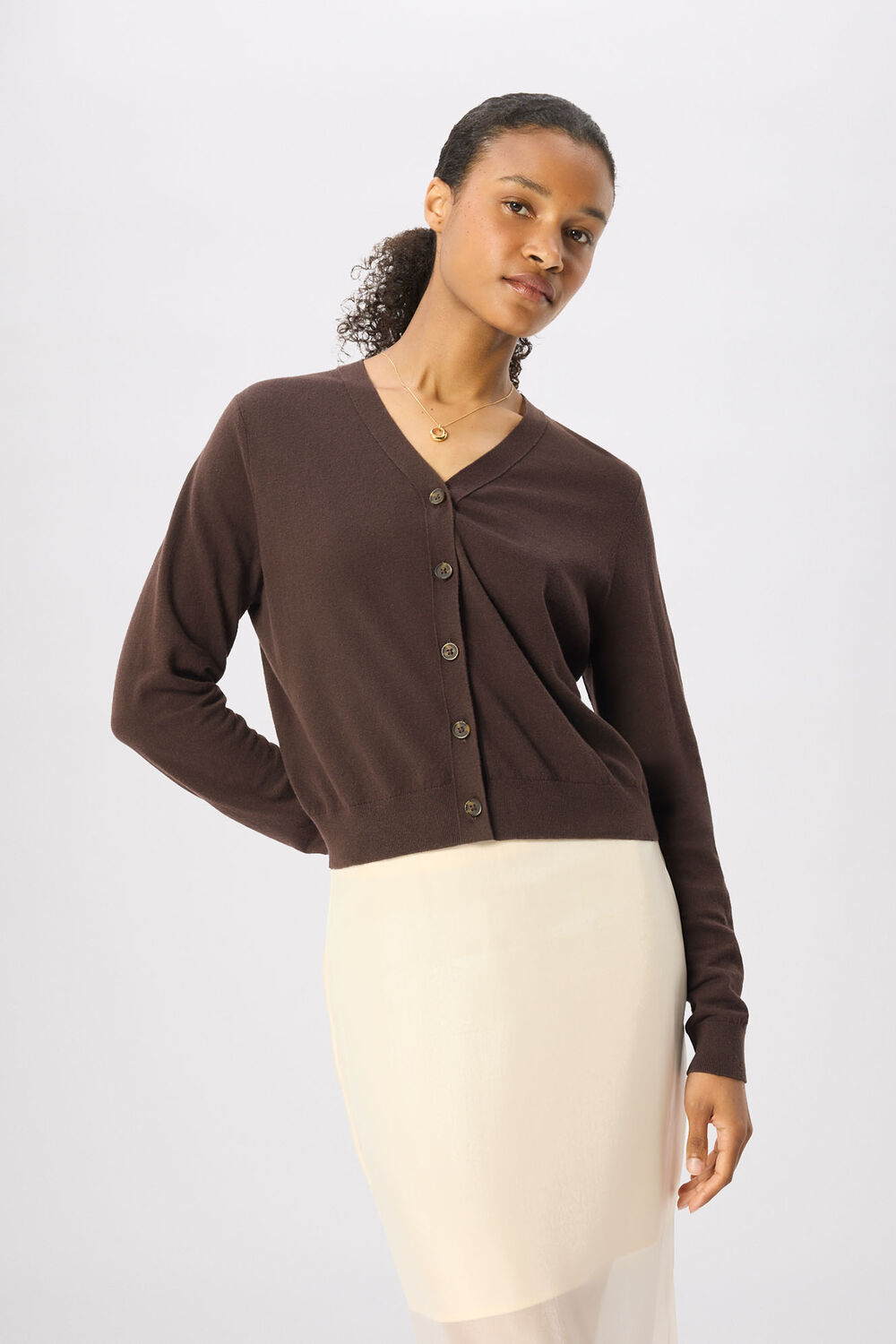Chocolate V Neck Linen Cardigan