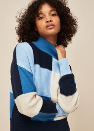 Patchwork Funnel Neck Knit