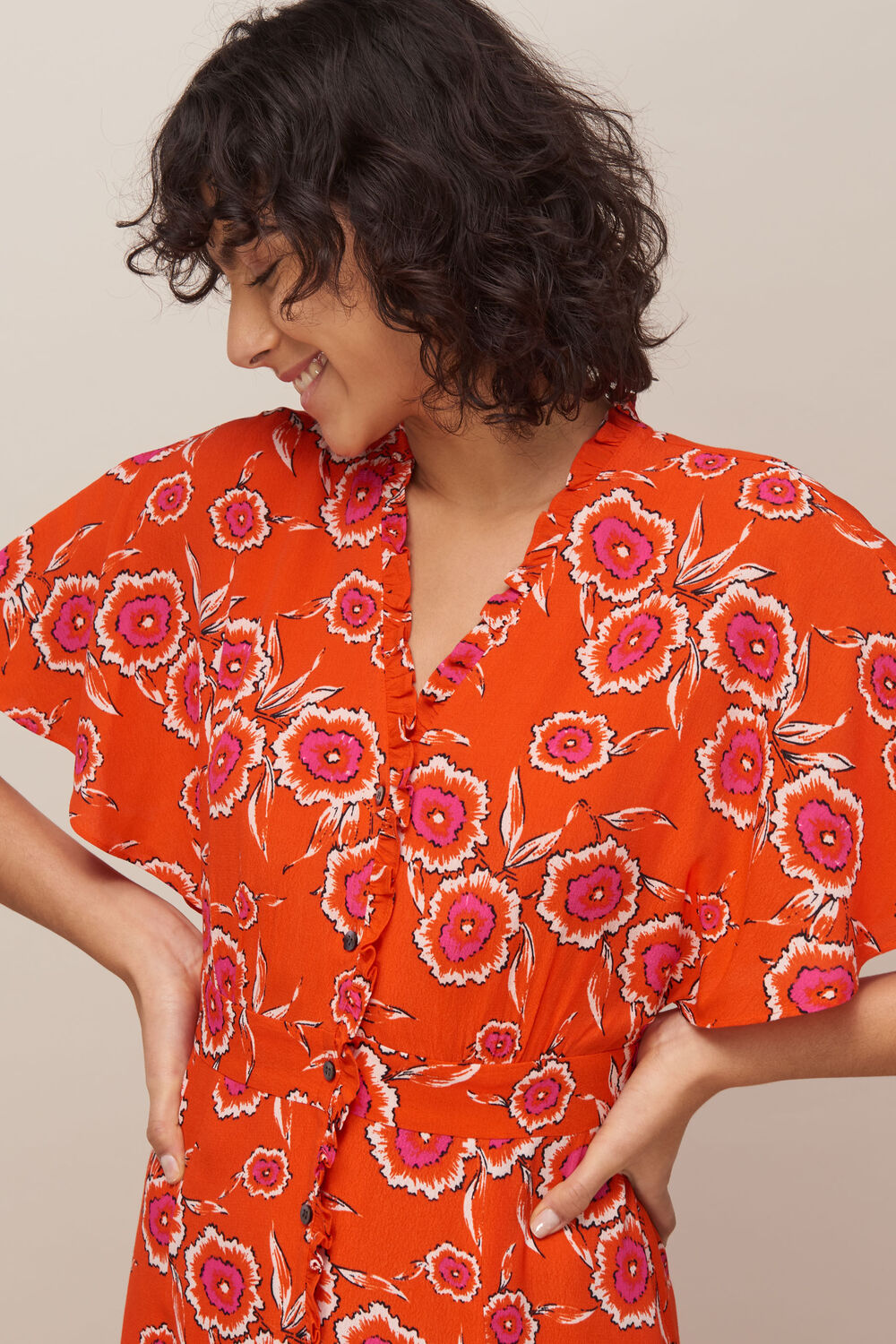 Ella Diagonal Floral Dress Red/Multi