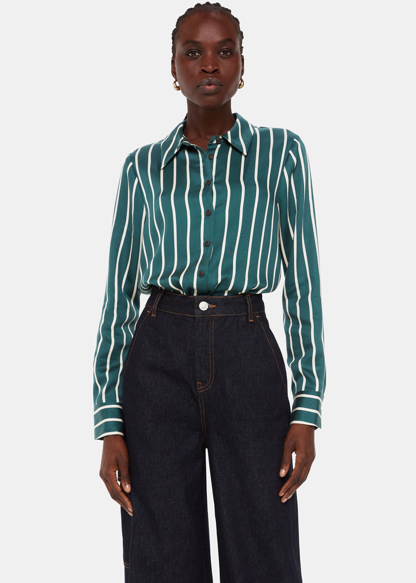 Green/Multi Alex Stripe Shirt | WHISTLES | Whistles US |