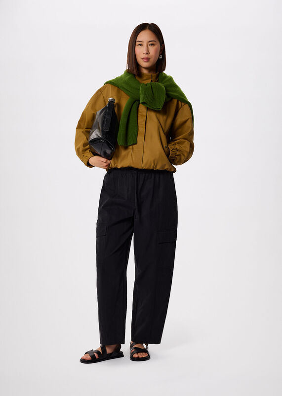 Washed Black Utility Cotton Barrel Trouser