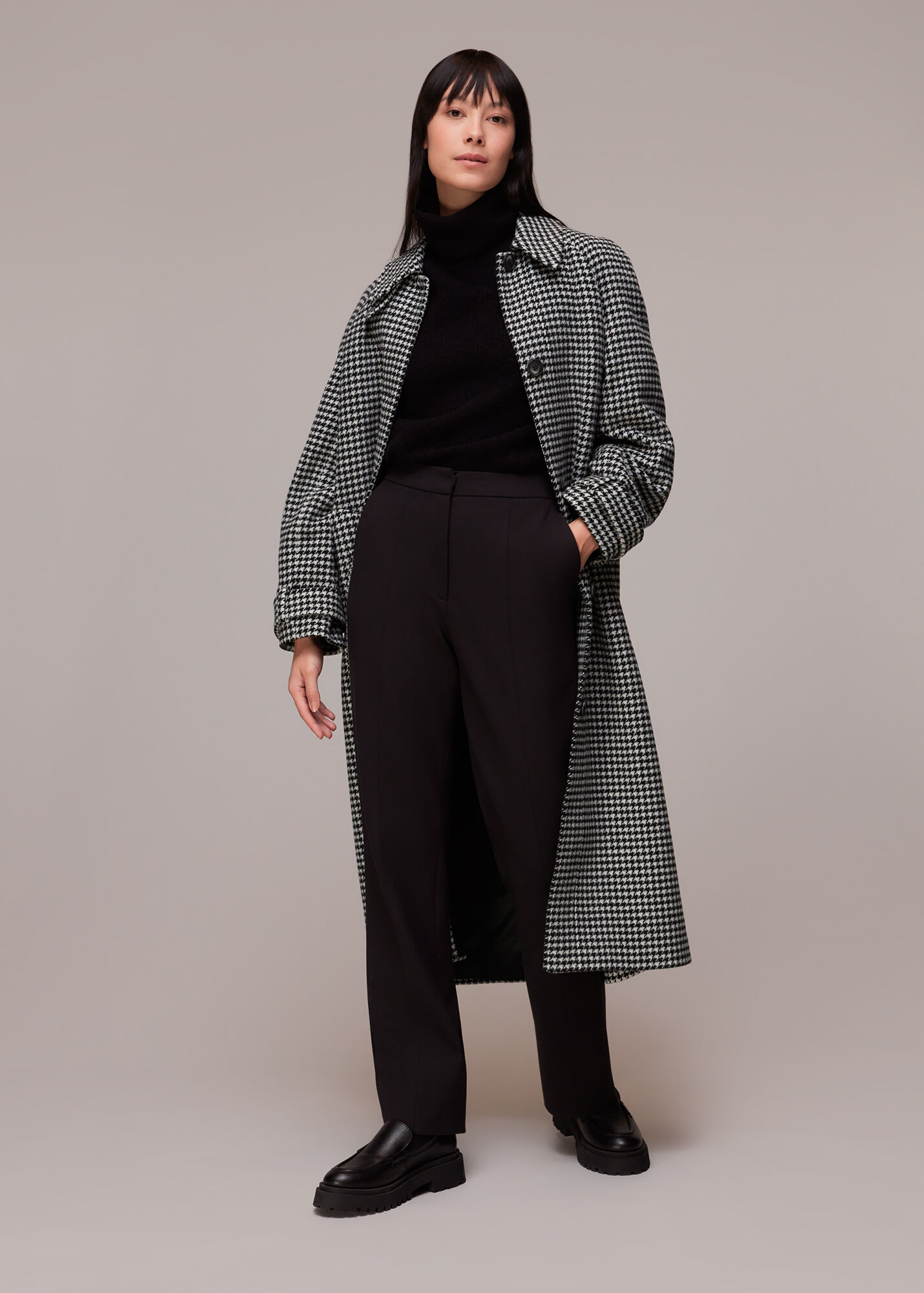 Black/White Isobel Wool Dogtooth Coat WHISTLES