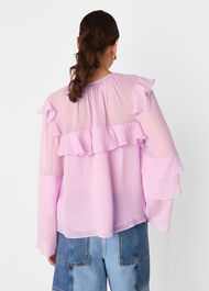 Sheer Tie Neck Frill Blouse