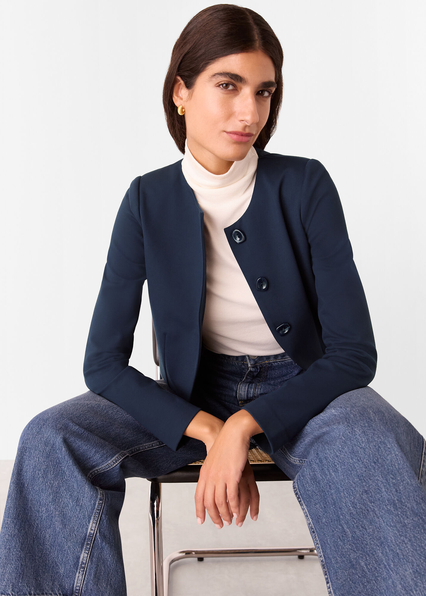 Navy ponte jacket top