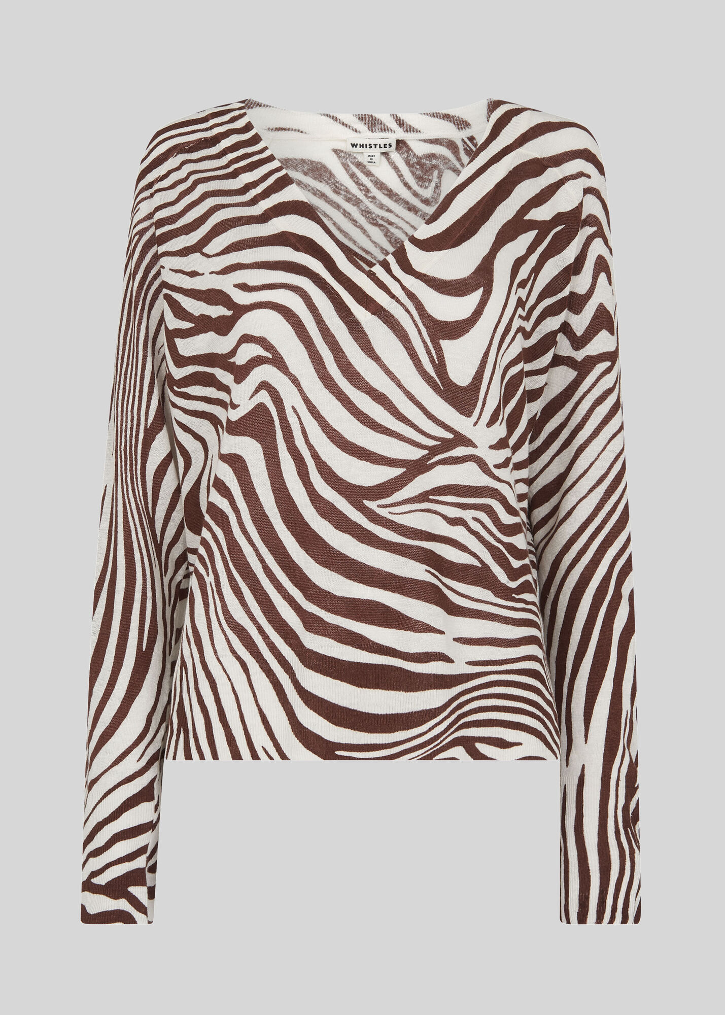 Brown/Multi Graphic Zebra Print Linen Tee WHISTLES