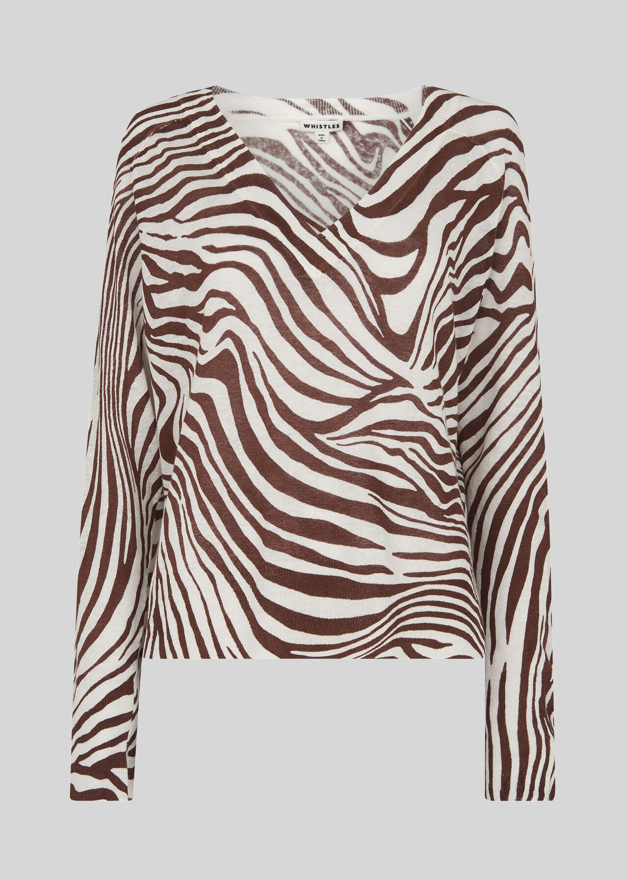 Graphic Zebra Print Linen Knit Brown/Multi
