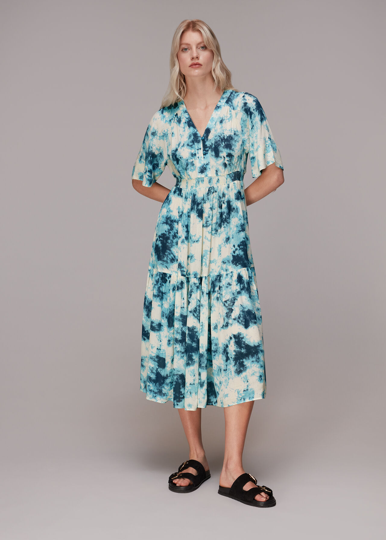 Blue/Multi Bella Tie Dye Midi Dress, WHISTLES