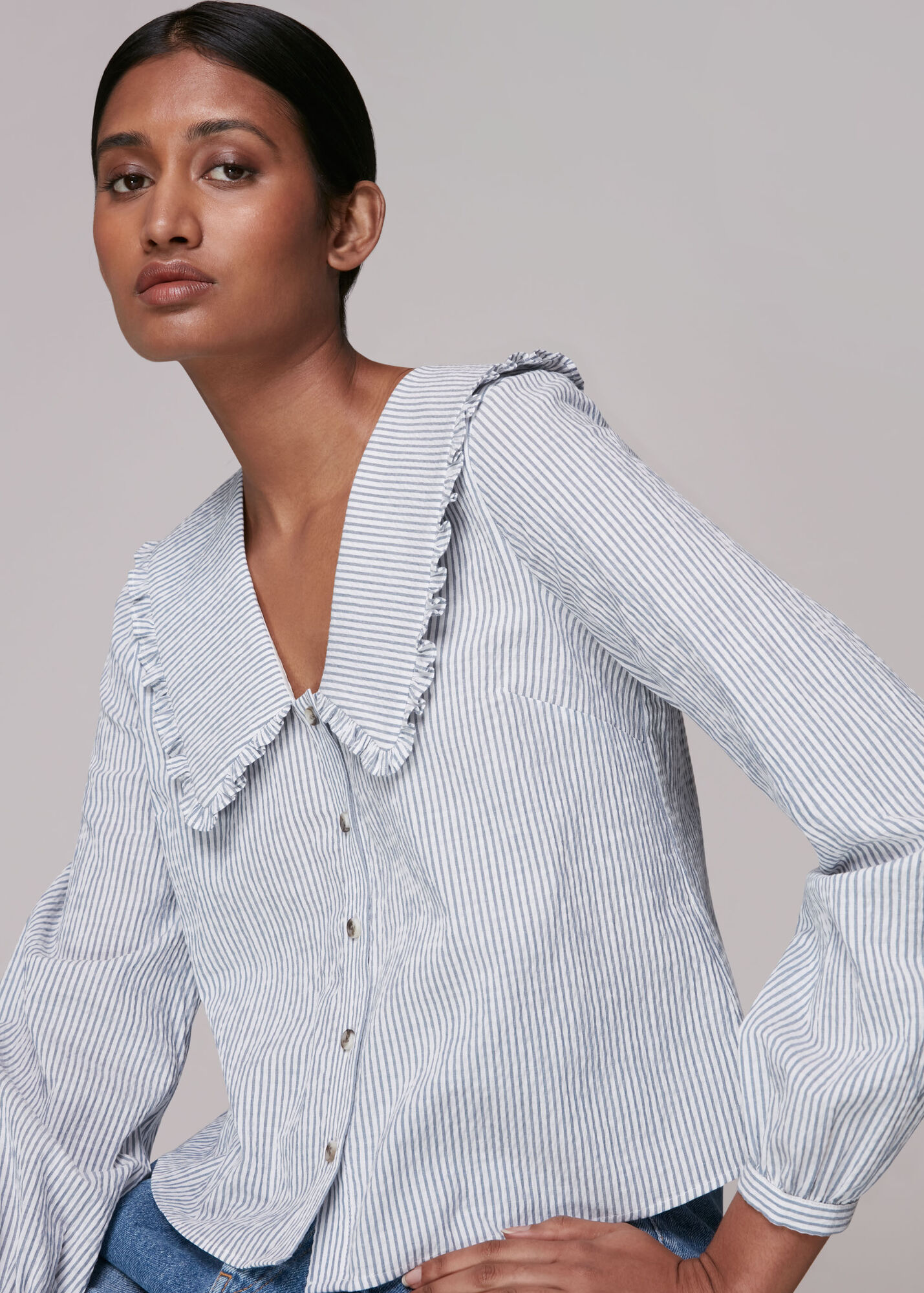 Multicolour Oversized Collar Stripe Top WHISTLES