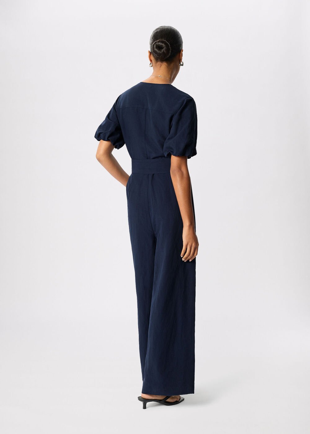 Linen Blend Tie Waist Jumpsuit