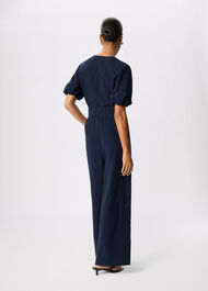 Linen Blend Tie Waist Jumpsuit