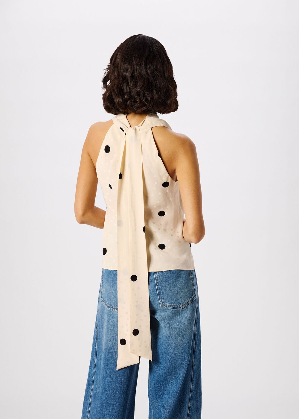 Jacquard Spot Satin Halterneck