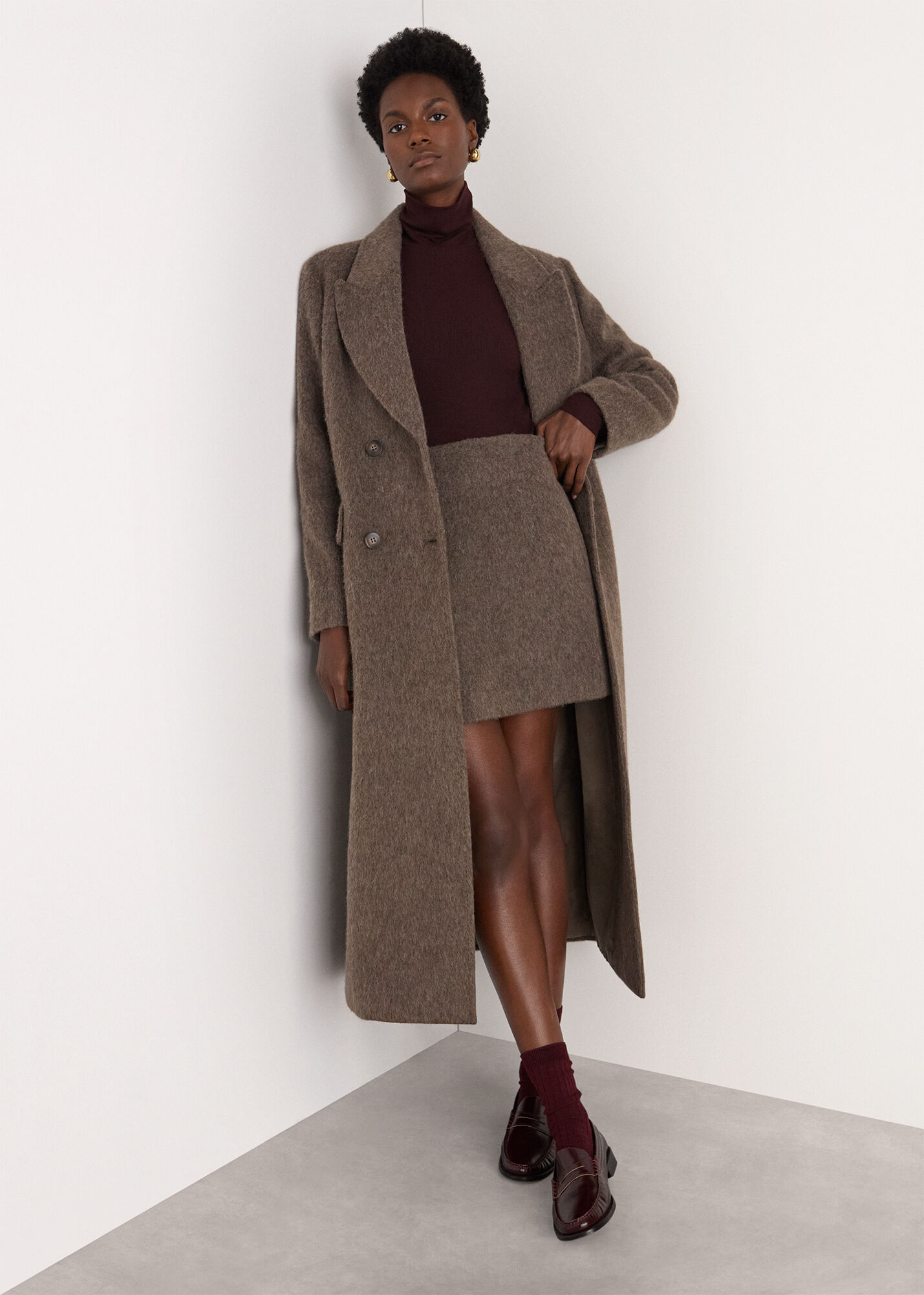 Taupe Maxi Double Breasted Wool Coat | WHISTLES | Whistles UK |