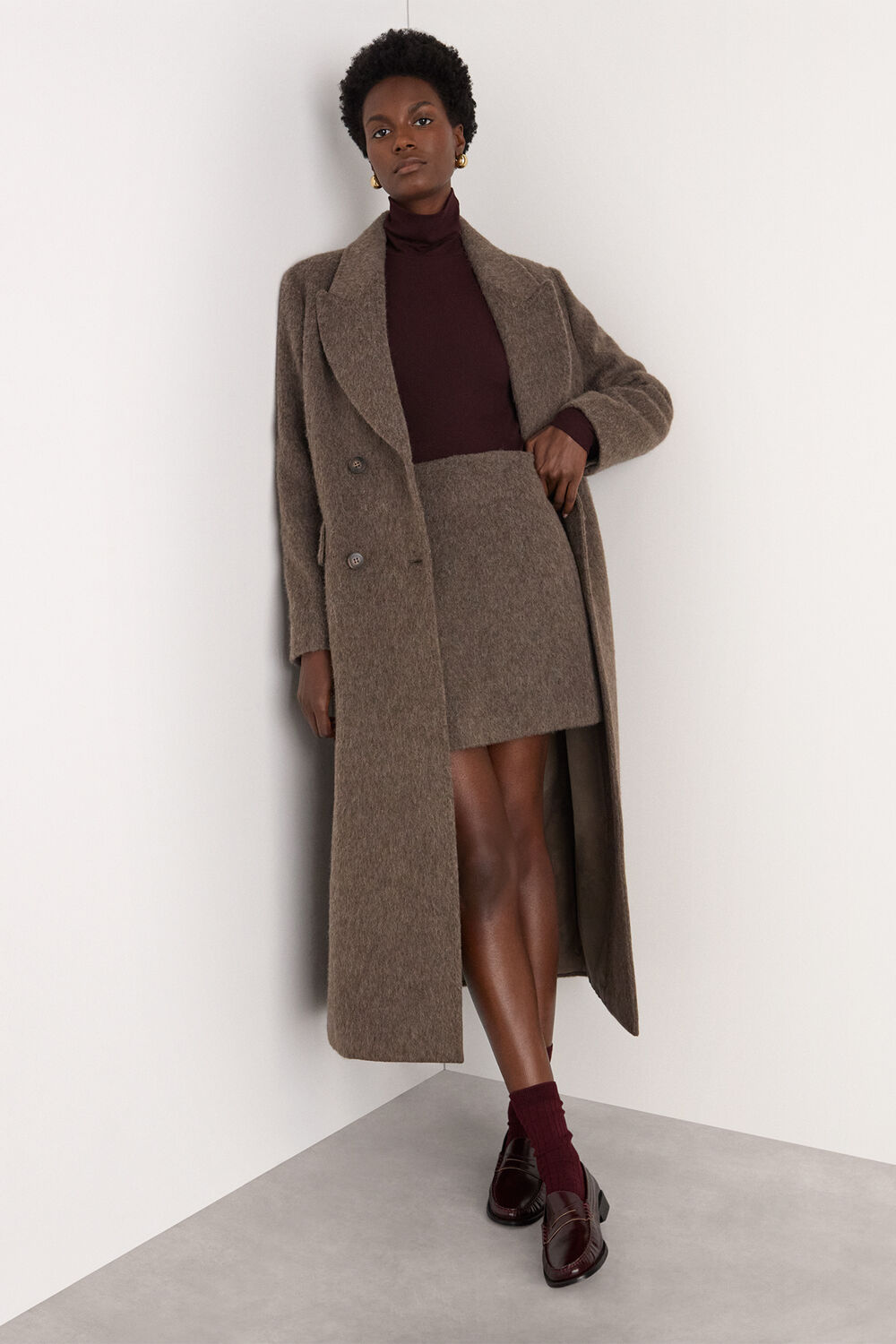 Taupe Maxi Double Breasted Wool Coat