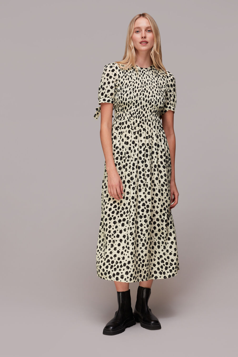 Dalmatian Shirred Midi Dress