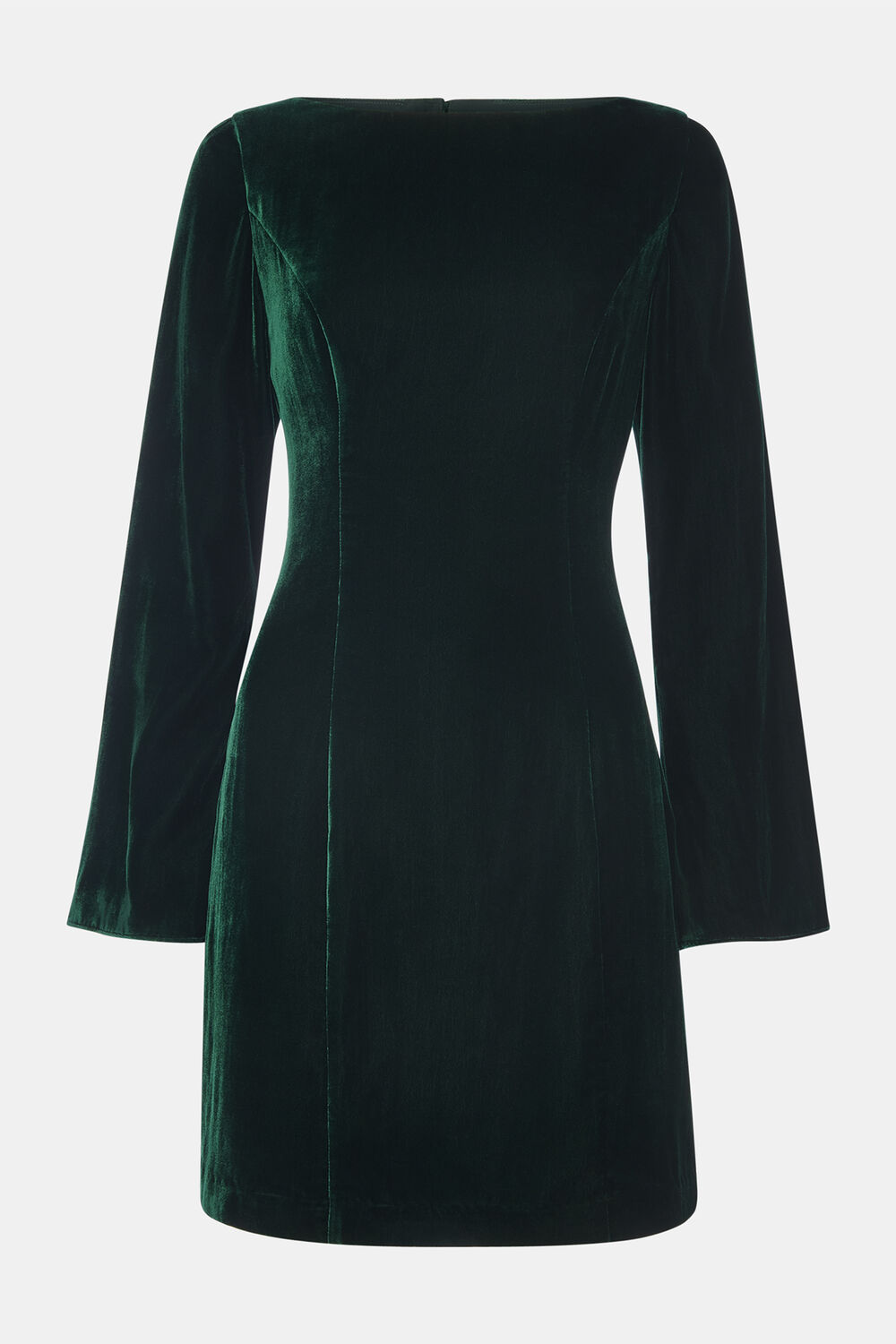 Forest Green Petite Velvet Flare Sleeve Dress