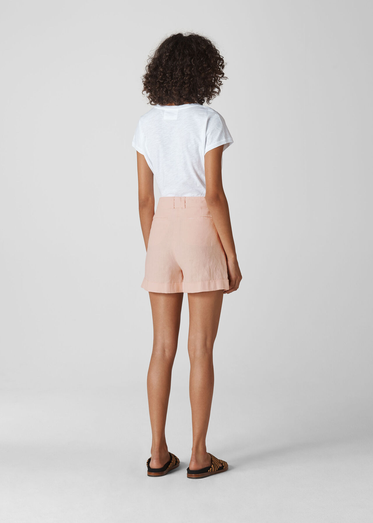 Tie Waist Linen Short Pale Pink