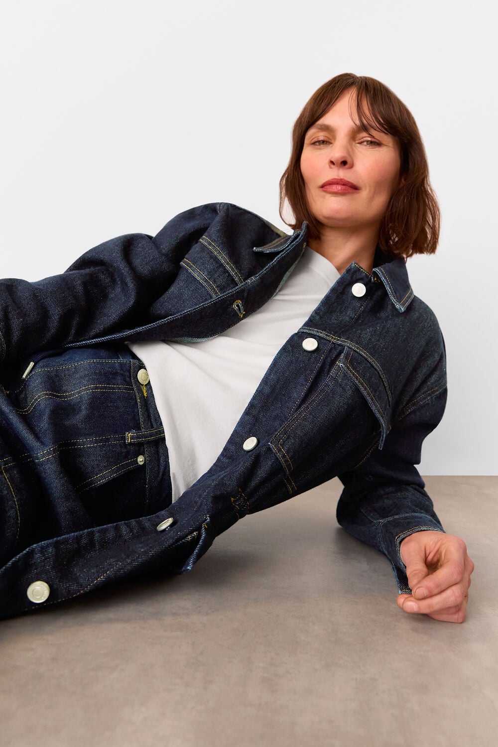 Dark Denim Drawstring Waist Jacket