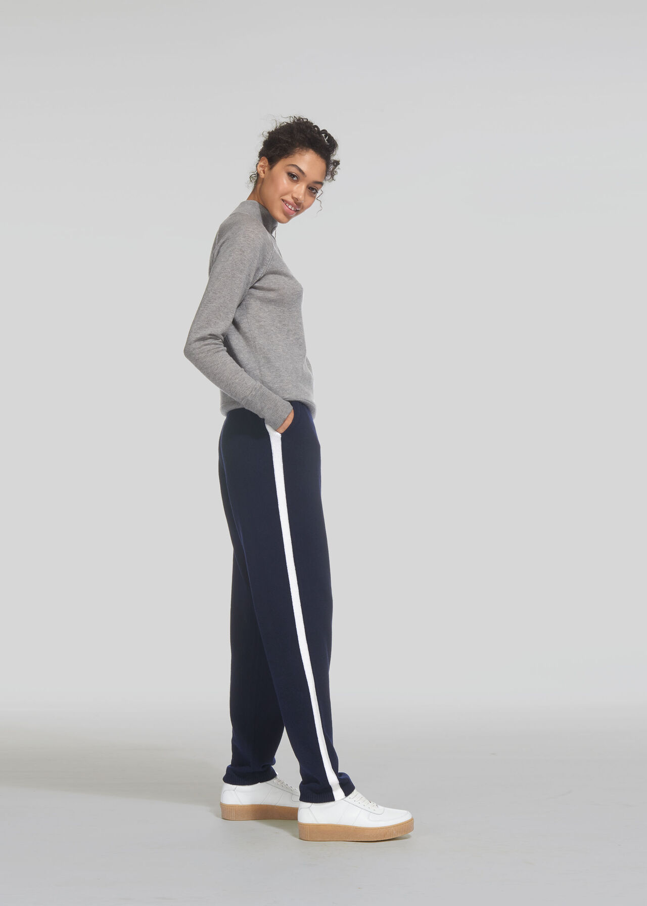 Stripe Cashmere Mix Jogger Navy