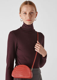 Jasmin Croc Half Moon Bag Rust