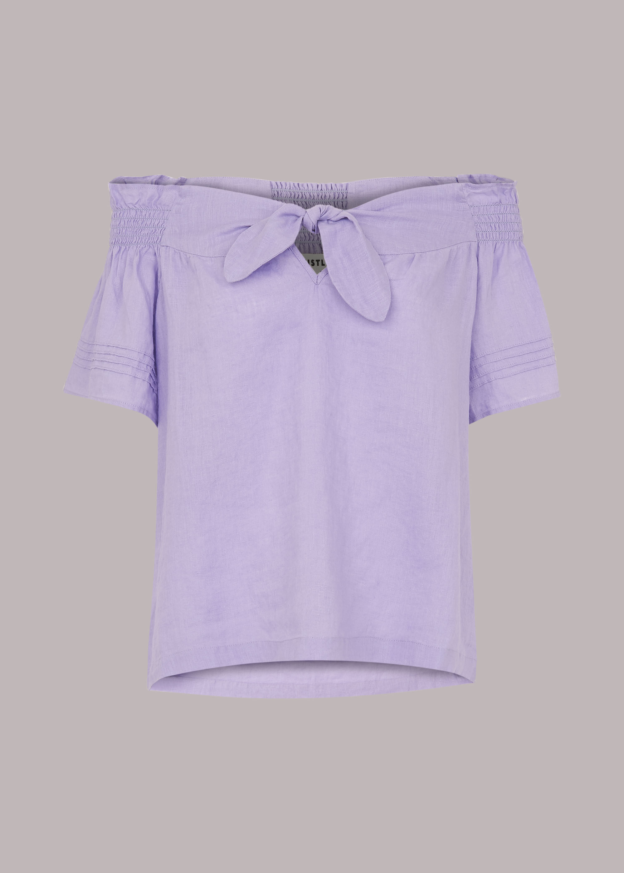 Lilac Tie Front Bardot Linen Top WHISTLES