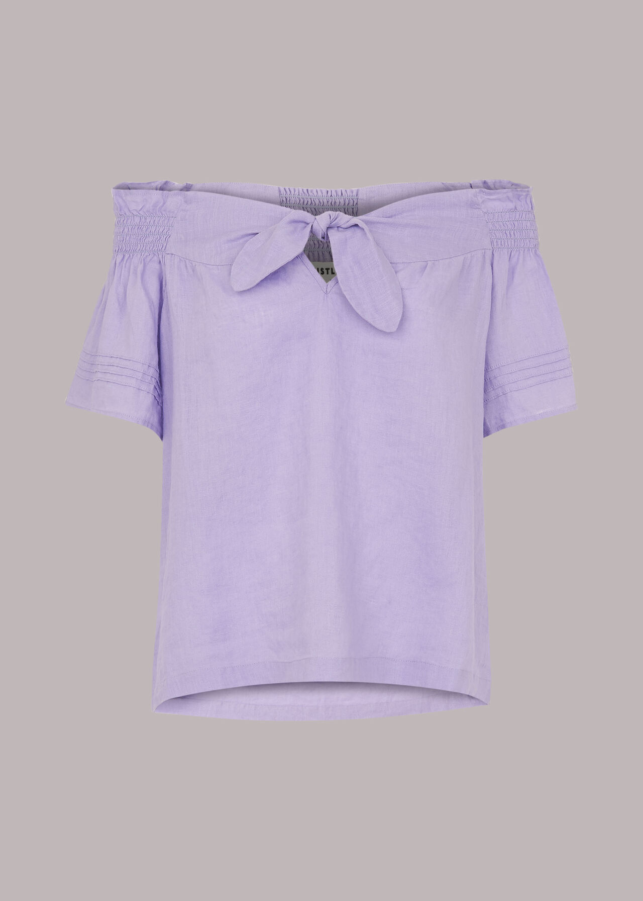 Tie Front Bardot Linen Top Lilac