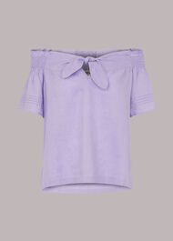 Tie Front Bardot Linen Top Lilac