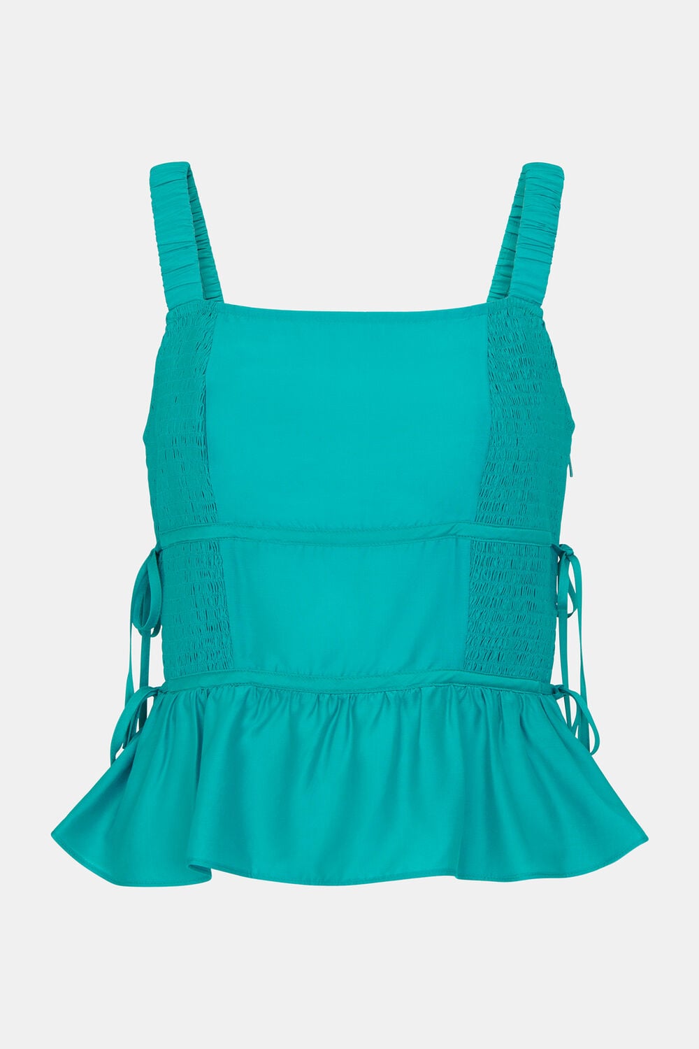 Turquoise Tie Side Shirred Top