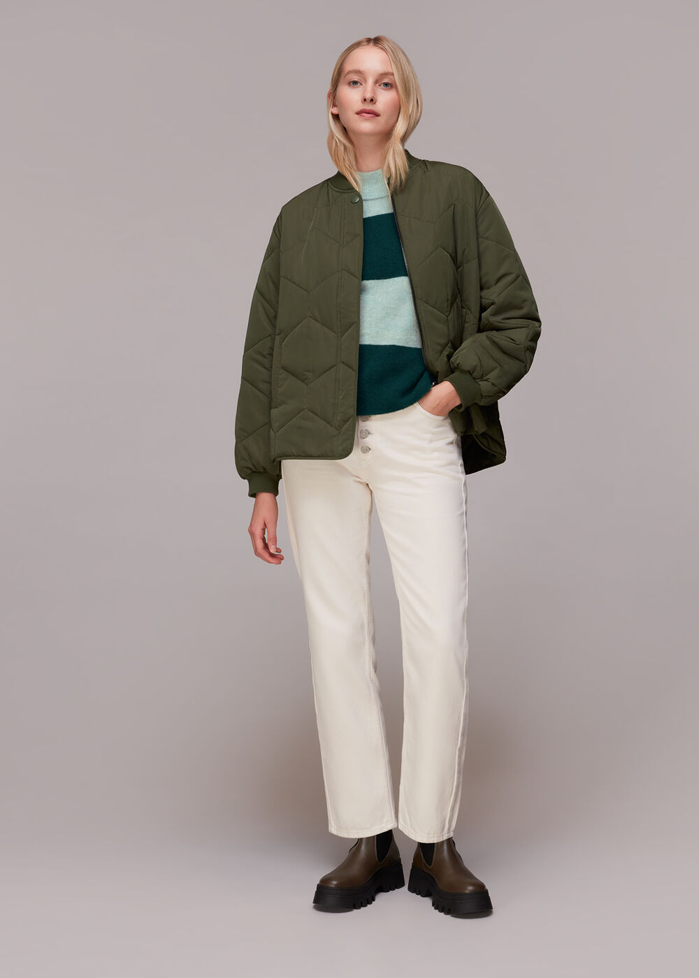 Stripe Button Neck Jumper