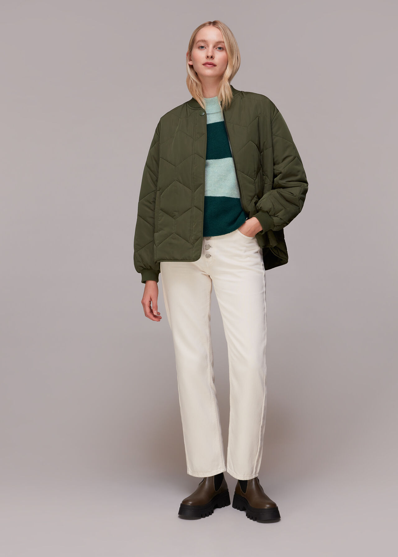 Stripe Button Neck Jumper