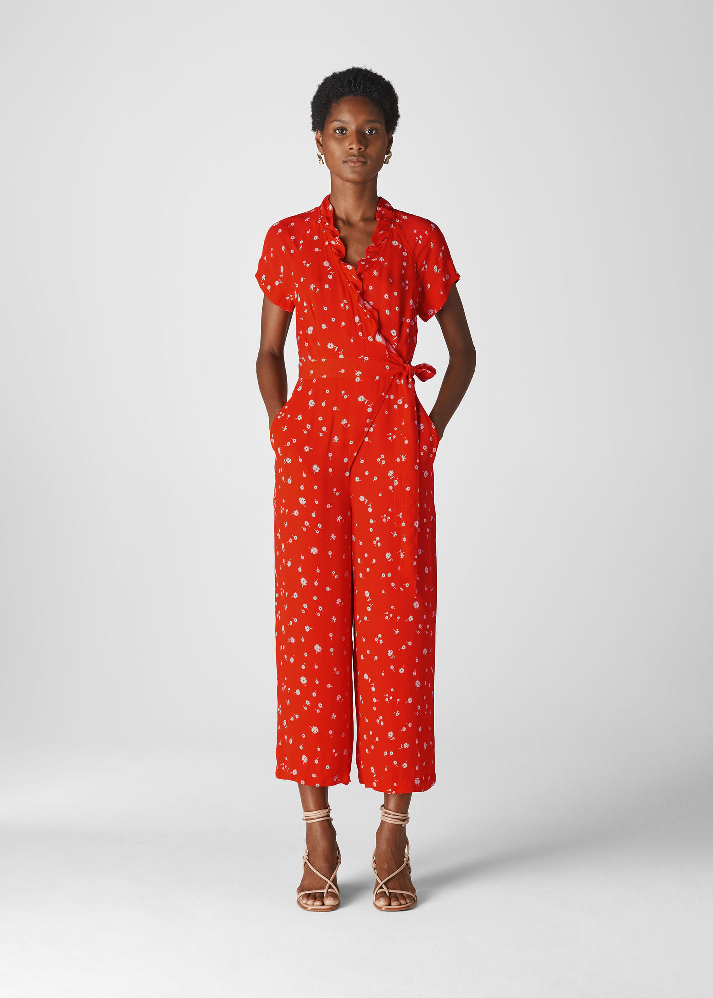 Whistles Women Daisy Chain Frill Jumpsuit - Red, White - 06