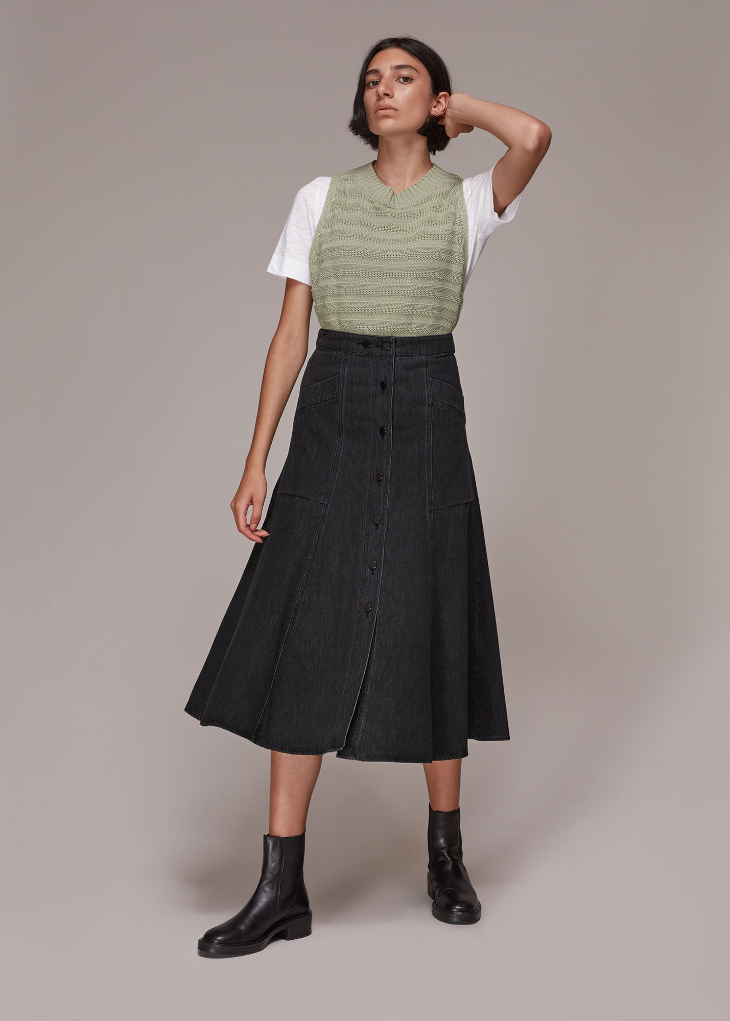 Black Julia Flare Denim Skirt WHISTLES Whistles US