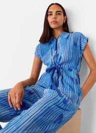 Stripe Print Zip Jumpsuit