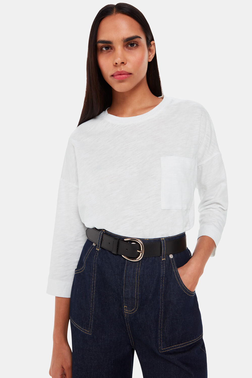 White Cotton Patch Pocket Top