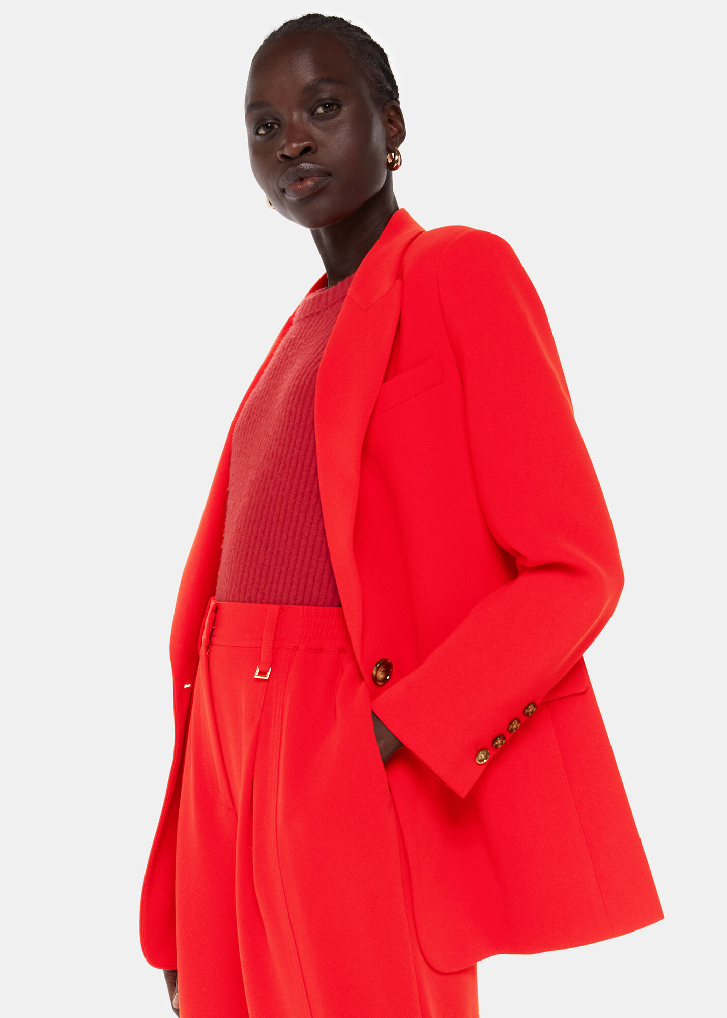 Red crepe blazer sale