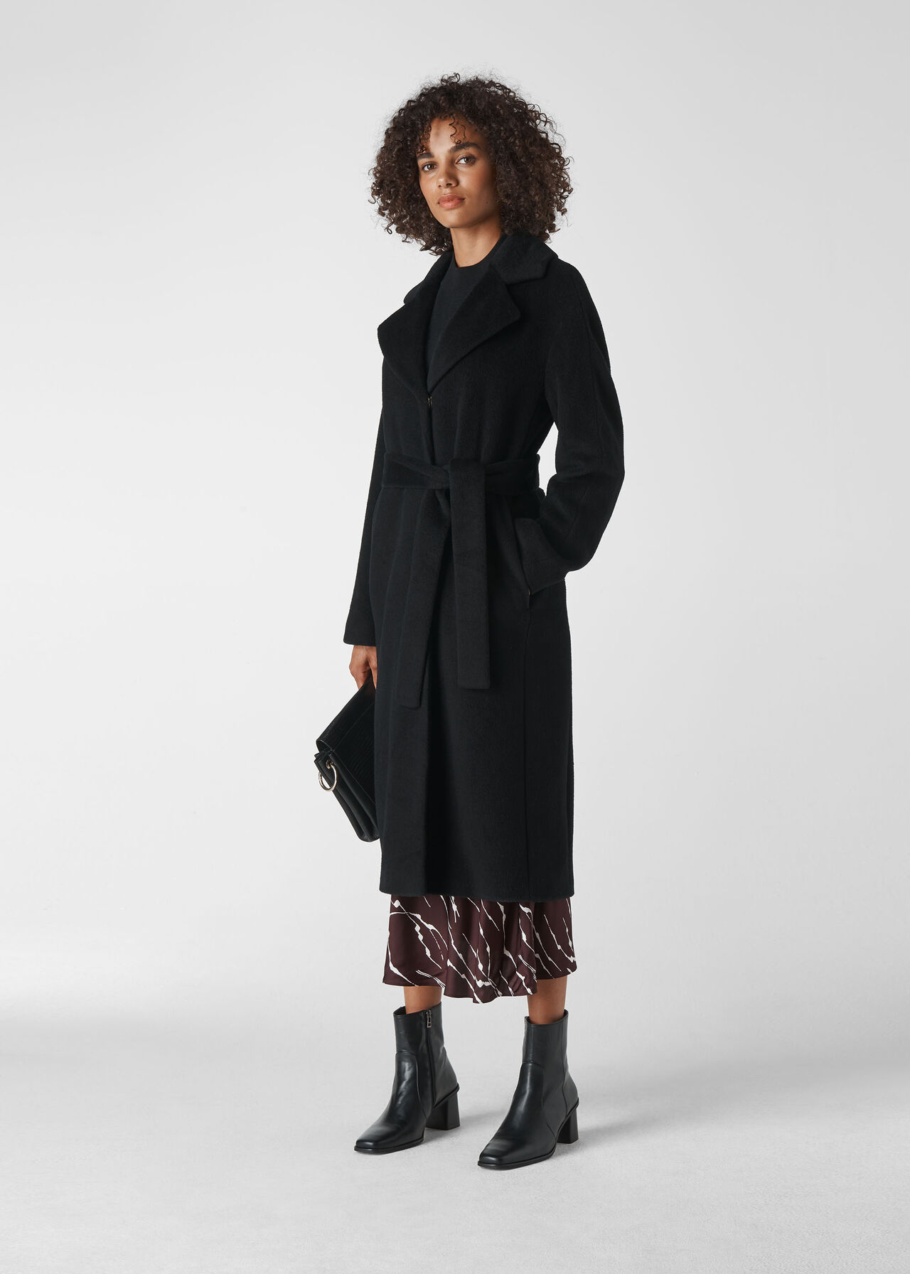 Darcey Drawn Belted Wrap Coat Black