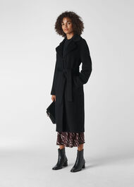 Darcey Drawn Belted Wrap Coat Black